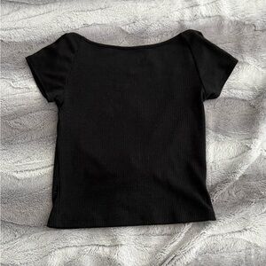 Black Ribbed Backless Short Sleeve Top